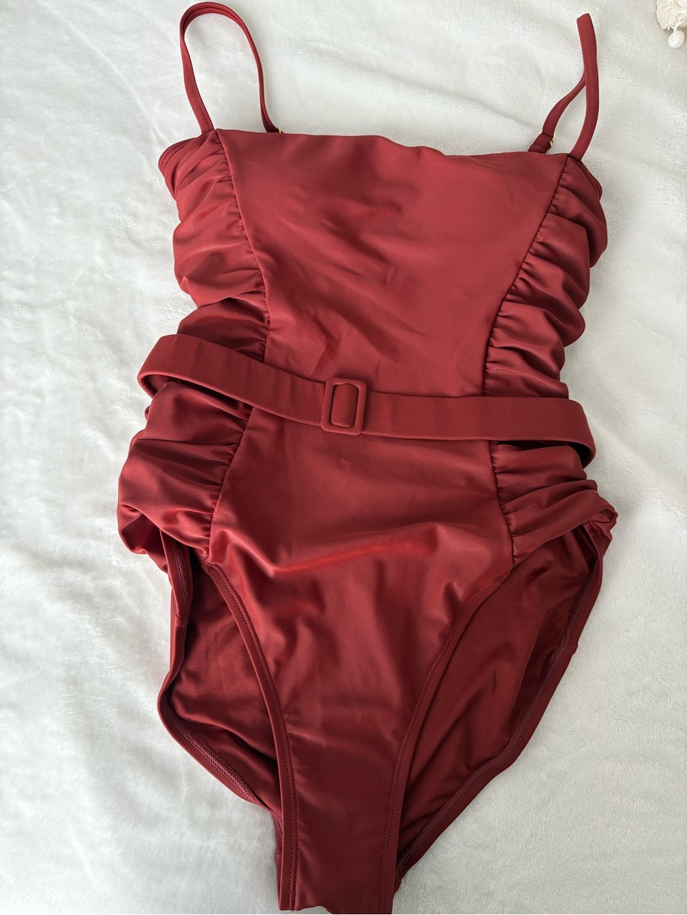 Hutch One-Piece Swimsuit in Brick Red with Belt